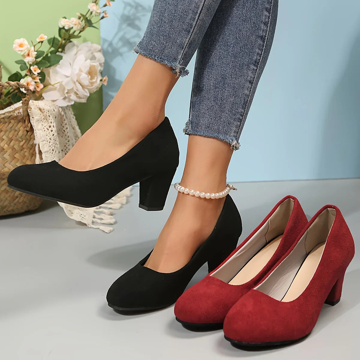 Laure™ – Geniş Burunlu ve Dengeli Topuklu, Ağrısız Konfor Sunan Stiletto Ayakkabı
