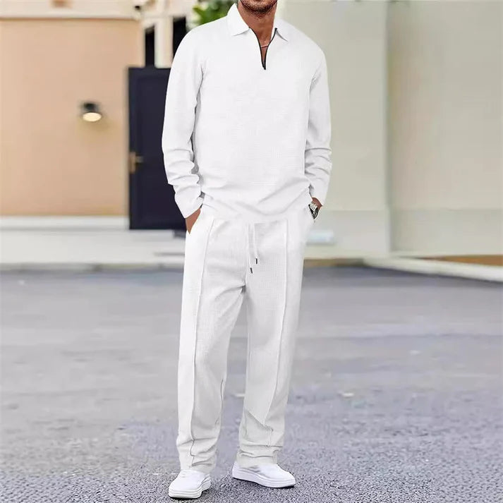 🏃👖 Waffle dokulu sweatshirt ve düz paça pantolondan oluşan erkek takımı