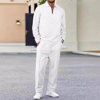 🏃👖 Waffle dokulu sweatshirt ve düz paça pantolondan oluşan erkek takımı