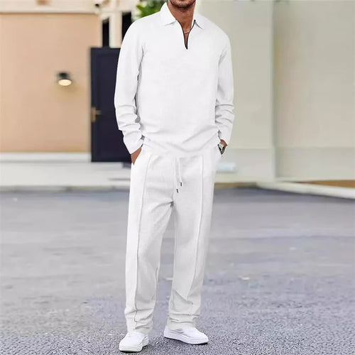 🏃👖 Waffle dokulu sweatshirt ve düz paça pantolondan oluşan erkek takımı