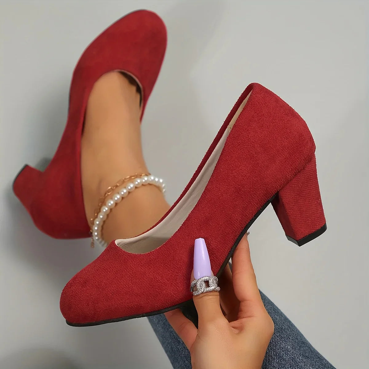 Laure™ – Geniş Burunlu ve Dengeli Topuklu, Ağrısız Konfor Sunan Stiletto Ayakkabı
