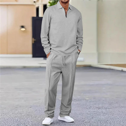 🏃👖 Waffle dokulu sweatshirt ve düz paça pantolondan oluşan erkek takımı