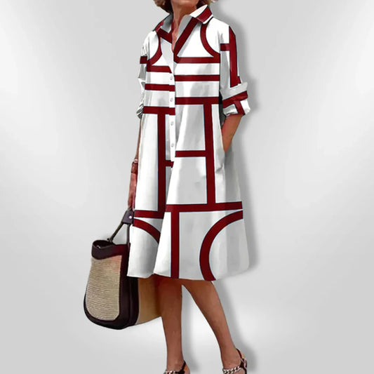Helena  Geometrik Desenli Midi Elbise