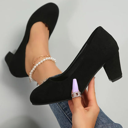 Laure™ – Geniş Burunlu ve Dengeli Topuklu, Ağrısız Konfor Sunan Stiletto Ayakkabı