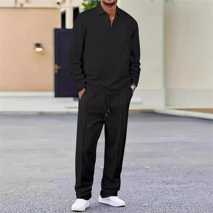 🏃👖 Waffle dokulu sweatshirt ve düz paça pantolondan oluşan erkek takımı
