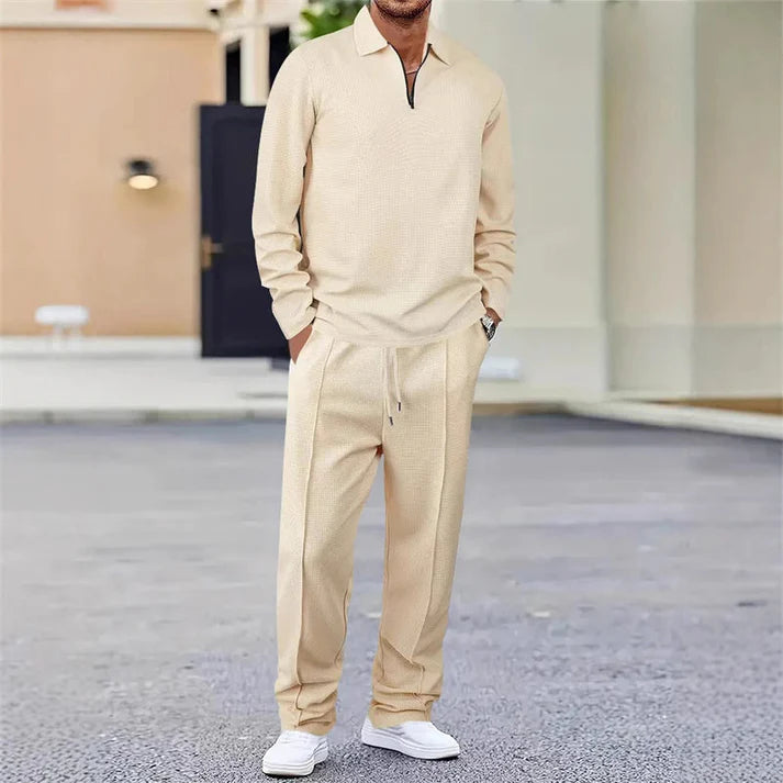 🏃👖 Waffle dokulu sweatshirt ve düz paça pantolondan oluşan erkek takımı