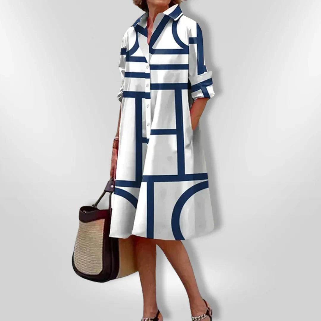 Helena  Geometrik Desenli Midi Elbise