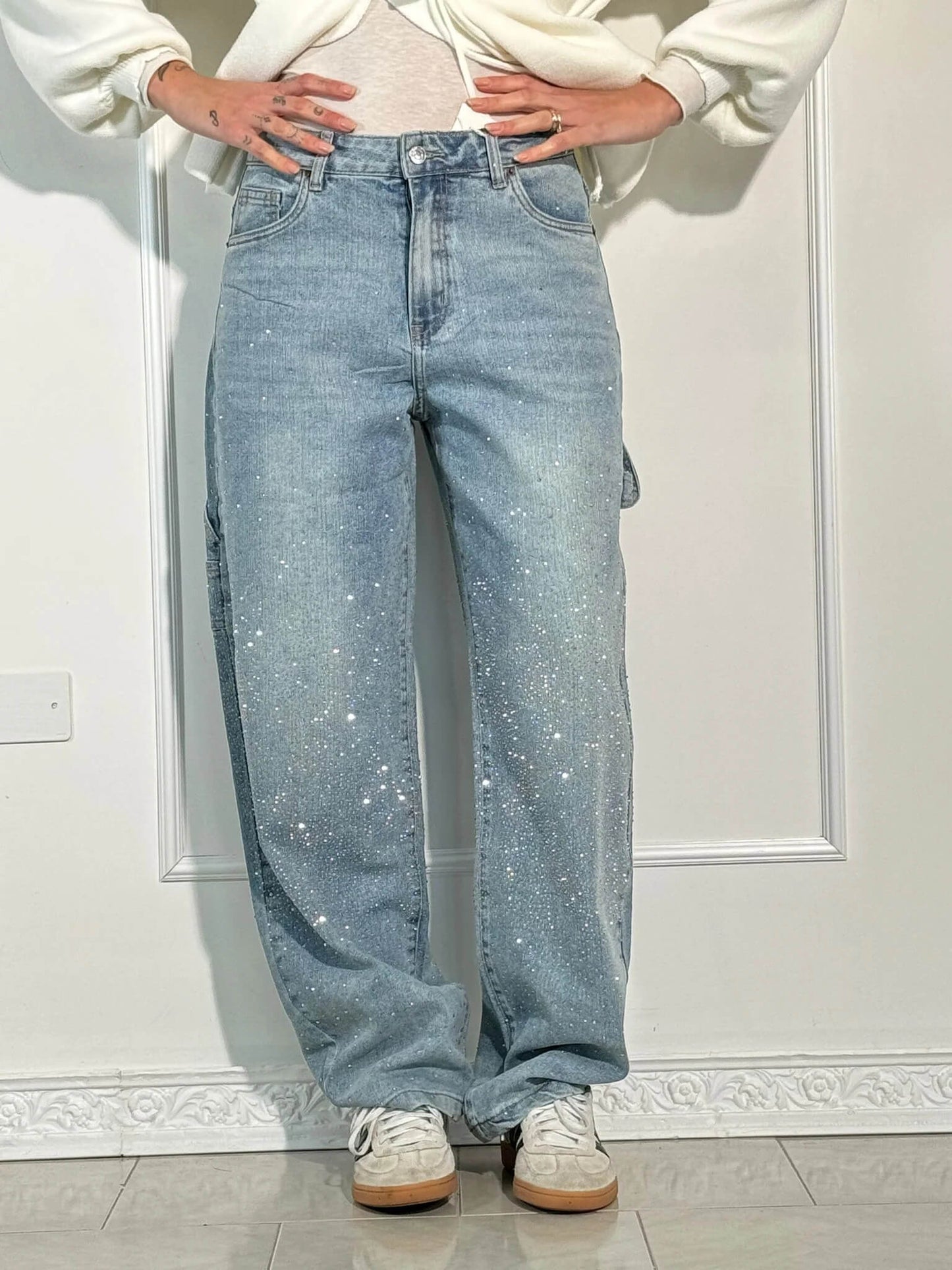 Balon Kesim Karpenter Parlak Denim Jean
