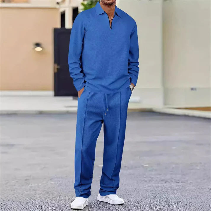 🏃👖 Waffle dokulu sweatshirt ve düz paça pantolondan oluşan erkek takımı