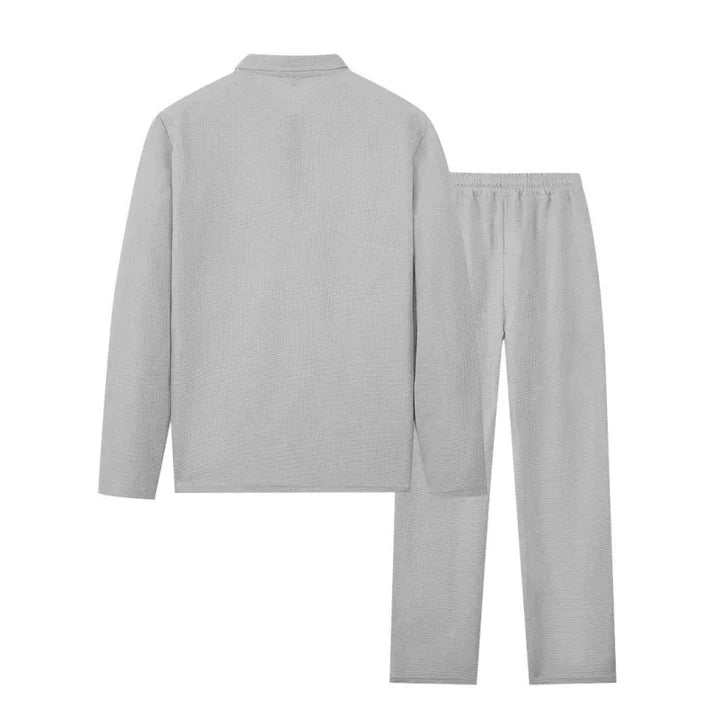 🏃👖 Waffle dokulu sweatshirt ve düz paça pantolondan oluşan erkek takımı