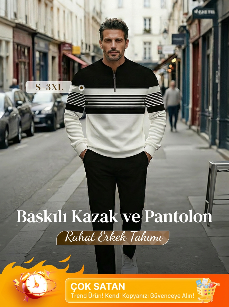 ⌛ Sadece 3 gün kaldı – Her şeyde %50 indirim! ⏰ Erkek Seti: Grafik Baskılı Kazak ve Pantolon