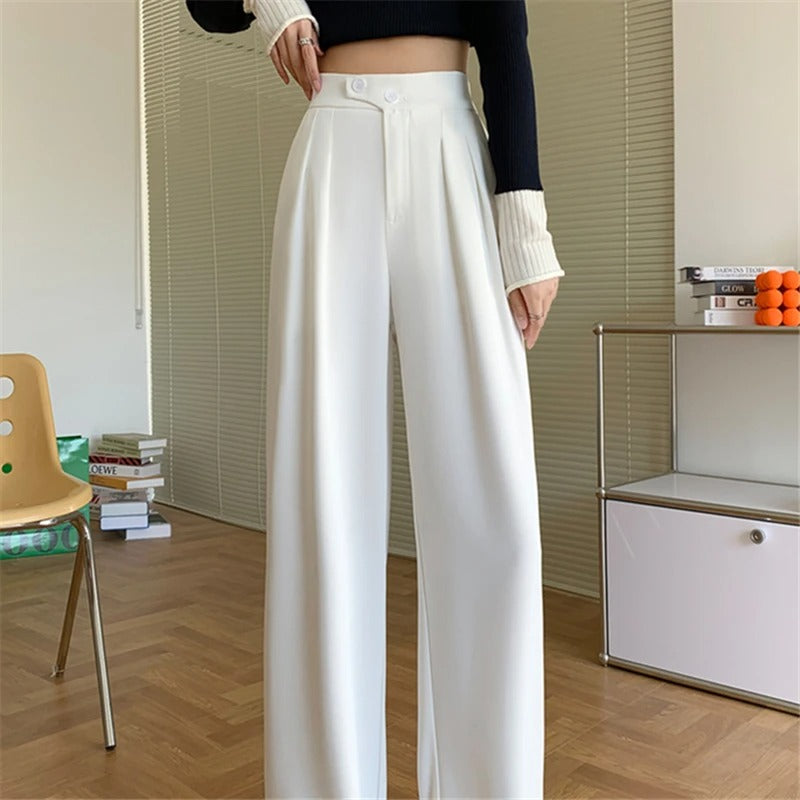 Beyaz Minimalist Yüksek Bel Geniş Paça Pantolon