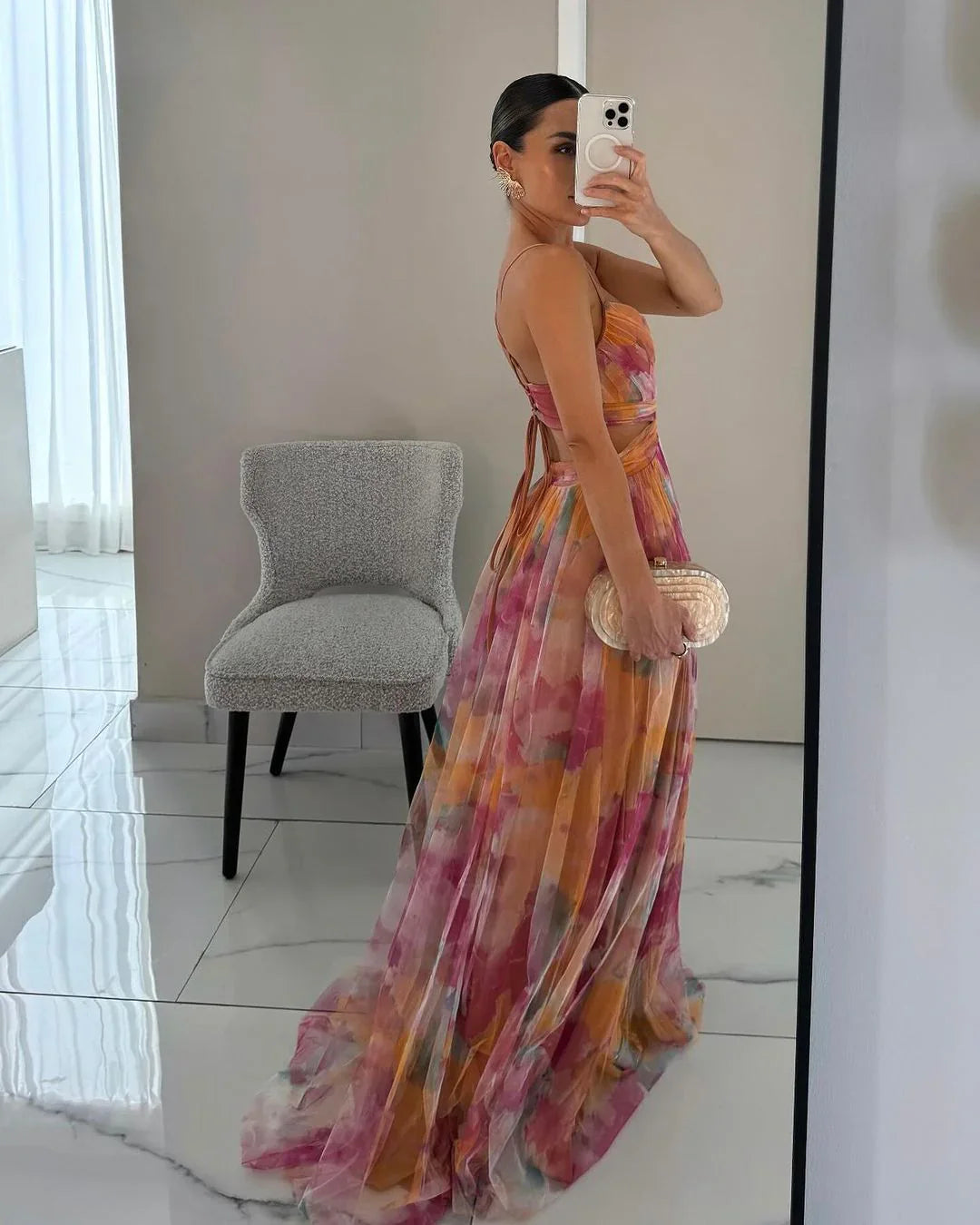 Carola - Çiçek desenli büyüleyici maksi elbise